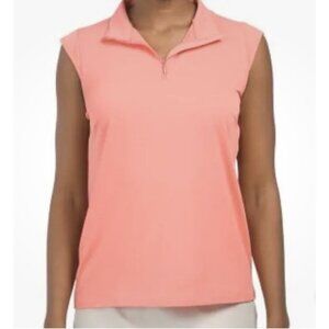 NWT Stella Parker Coral Sleeveless Zip-Front Polo Tank Top